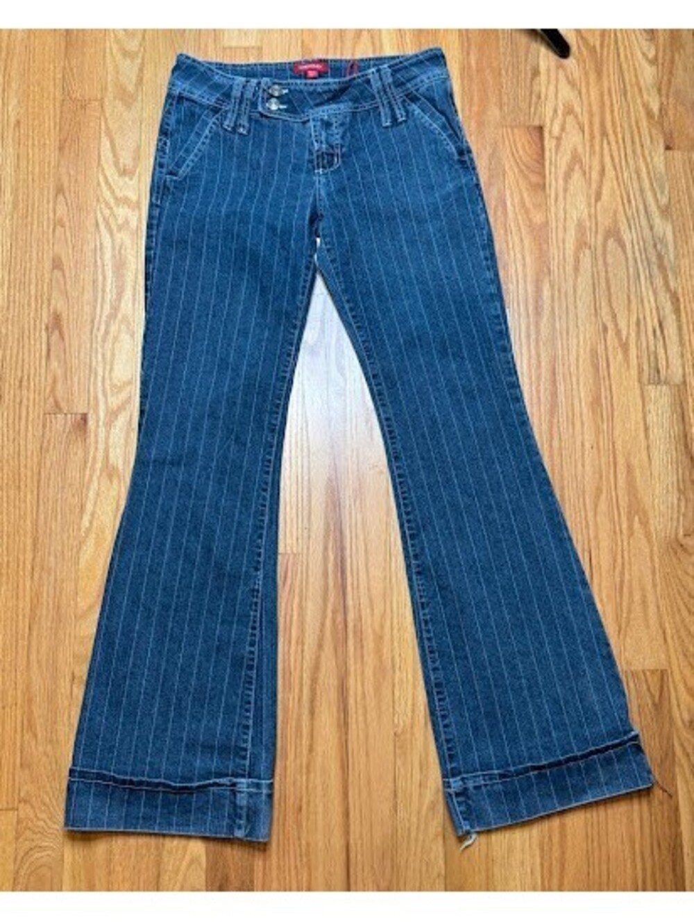 Bebe Y2K Low Rise Pinstripe Flare Jeans Sz 29 Vintage